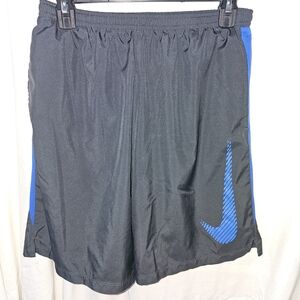 Men's Black & Blue Athletic Shorts with Blue Swoosh